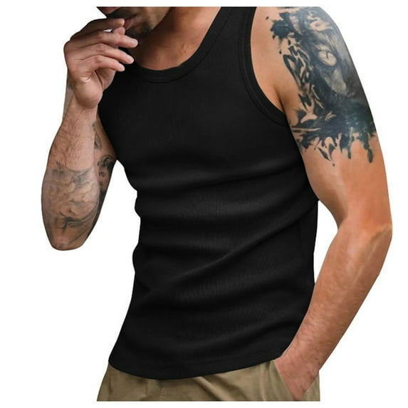 Afdoent Mens Casual Tank Tops Men's Summer Solid Color Slim Fit Sleeveless Thread Vest T Shirt Casual Outdoor Wear Base Shirt Men Classic