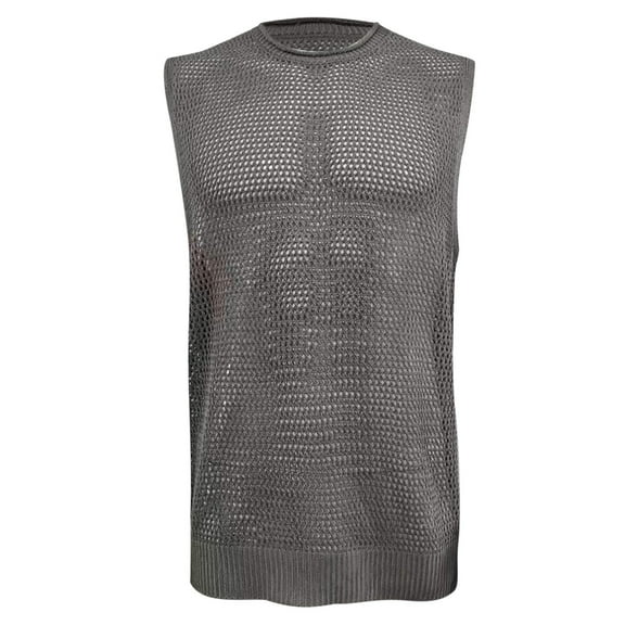 Afdoent Mens Casual Tank Tops New Summer Men's Crew Neck Sleeveless Hollow Out Pullover Vest Streetwear