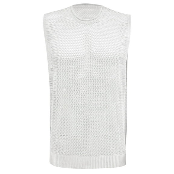 Afdoent Mens Casual Tank Tops New Summer Men's Crew Neck Sleeveless Hollow Out Pullover Vest Streetwear