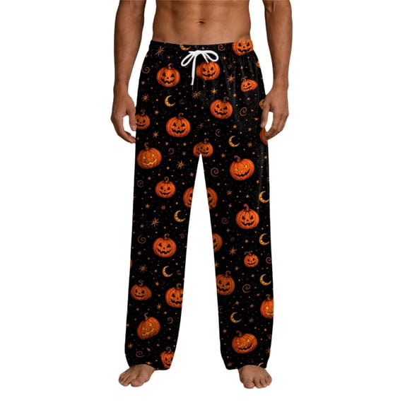 Afdoent Mens Halloween Pajama Pants Pumpkin Print Pajama Bottoms for Men Funny Pajamas Casual Lightweight Comfy Loungewear