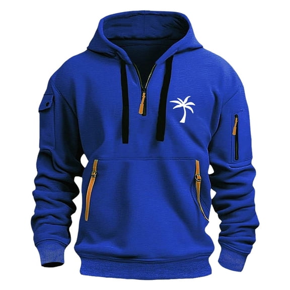 Afdoent Mens Hoodies Pullover 2025 Men's Fashion Casual Trend Coconut Tree Print Hoodie Streetwear