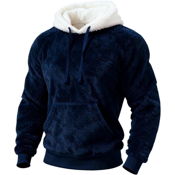 Afdoent Mens Hoodies Pullover Holiday Winter Thicken Hooded Sweatshirt Cozy Pullover Casual Warm Soft Comfortable Long Sleeve Top Streetwear Pullover