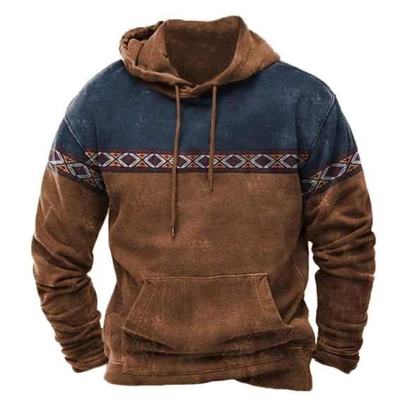 Afdoent Mens Hoodies Pullover Male Color Block Long Sleeve Crew Neck Hooded Floral Fashion Trend Bottoming Sweatshirt Winter Warm Pullover