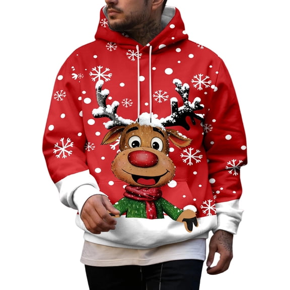 Afdoent Mens Hoodies Winter Christmas Graphic Thicken Hooded Sweatshirt For Holiday Comfort And Style Fashionable Hoodie