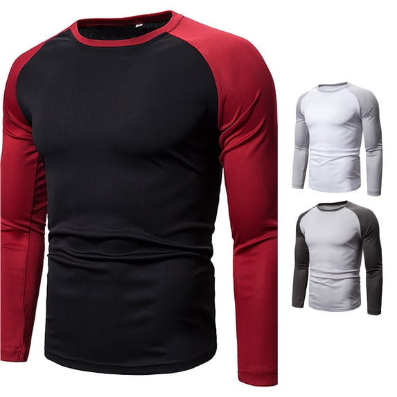 Afdoent Mens Long Sleeve T-Shirt Color Block Crew Neck T Shirt Comfortable Athletic Fit For Daily Workout Streetwear