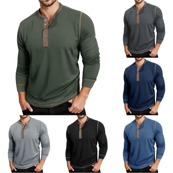 Afdoent Mens Long Sleeve T-Shirt Color Block T Shirt Top Comfortable Tee Shirts Vacation Tops