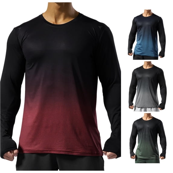 Afdoent Mens Long Sleeve T-Shirt Men Gradient Crew Neck T Shirts Casual Breathable Loose Sports T Shirt Vacation Tops