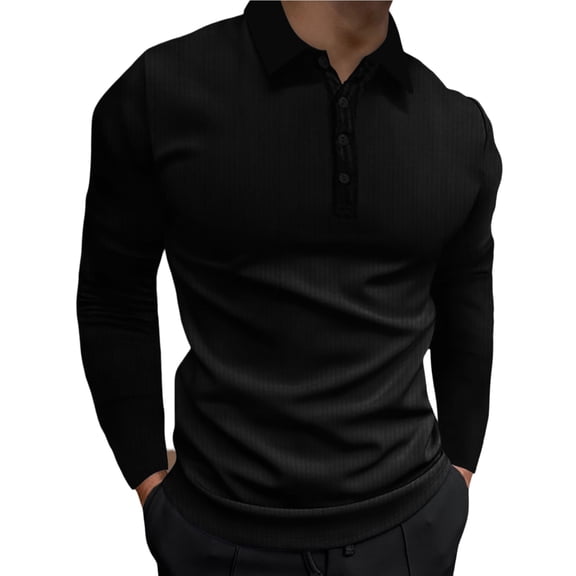 Afdoent Mens Polo Shirts Male Fashion Solid Color Leisure Stand Collar Stretch Vertical Long Sleeve Shirt Casual Outdoor