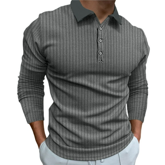 Afdoent Mens Polo Shirts Male Fashion Solid Color Leisure Stand Collar Stretch Vertical Long Sleeve Shirt Comfortable