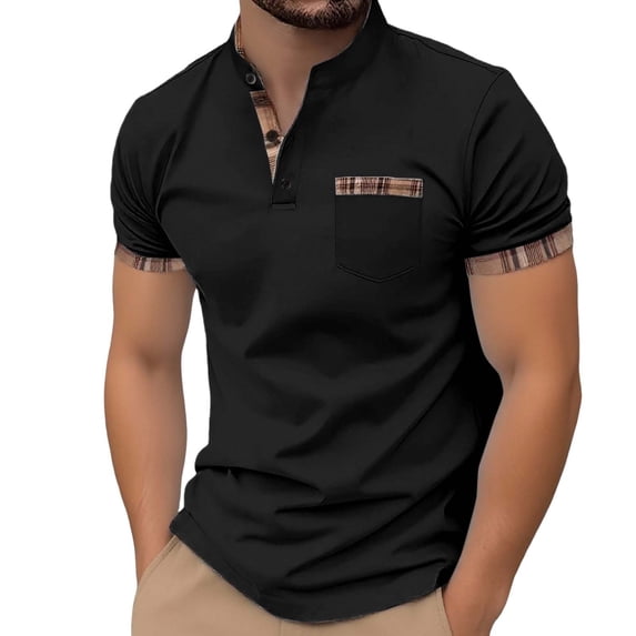 Afdoent Mens Polo Shirts Male Spring Summer Fashion Stand Collar Solid Color Button Chest Pocket Polo Shirt Comfortable Breathable Top Casual Outdoor