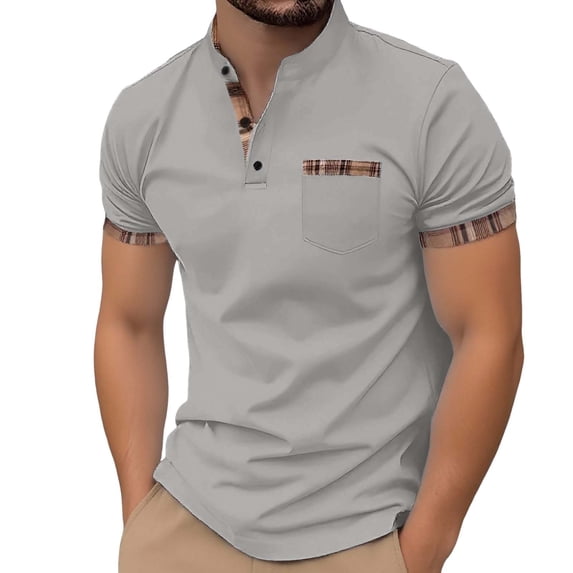 Afdoent Mens Polo Shirts Male Spring Summer Fashion Stand Collar Solid Color Button Chest Pocket Polo Shirt Comfortable Breathable Top Casual Outdoor