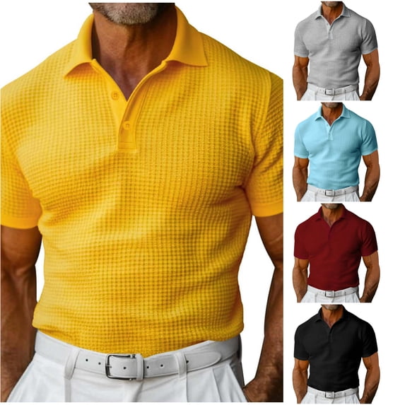Afdoent Mens Polo Shirts Men's Plus Size Slim Fit Summer Short Sleeve Shirt Solid Color Fashion Mens Shirts