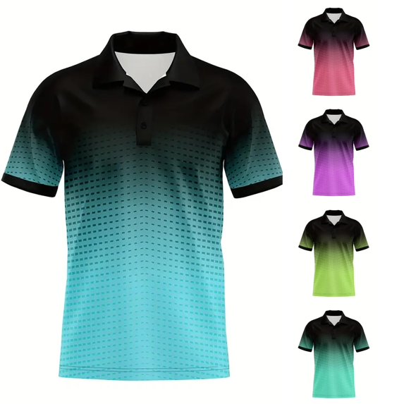 Afdoent Mens Polo Shirts Men's Summer Gradient Print Short Sleeve Shirt Loose Fit Fashion Mens Shirts