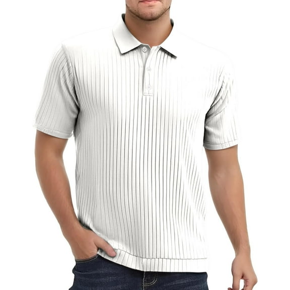 Afdoent Mens Polo Shirts Solid Color Lapel Button Knitted Jacquard Ice Silk Elastic Shirt For Male Leisure Loose Trendy Short Sleeve Shirt Comfortable