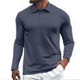 thumbnail image 1 of Afdoent Mens Polo Shirts Solid Color Lapel Button Open Neck Line Male Leisure Loose Comfortable Business Sports Long Sleeve Shirt Comfortable, 1 of 9