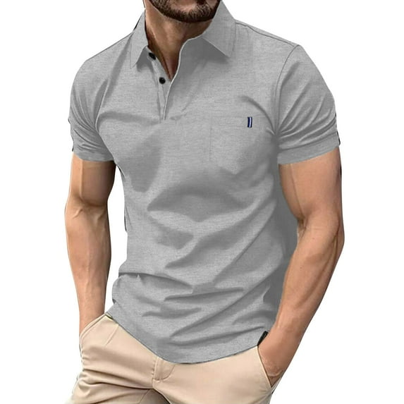 Afdoent Mens Polo Shirts Solid Color Versatile Male Leisure Loose Collar Button Open Collar Ribbed Sports Short Sleeve Shirt Casual Outdoor