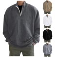 thumbnail image 1 of Afdoent Mens Quarter Zip Pullover Long Sleeve Oversize Zipper Sweatshirts Fashion Casual Solid Color Stand Collar Pullover Top Loose For Fall Winter Trendy Streetwear, 1 of 6