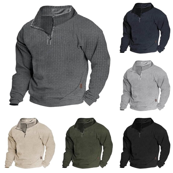 Afdoent Mens Quarter Zip Pullover Long Sleeve Stand Collar Sweatshirt Double Side Zipper Sweatshirt For Fall Winter Classic