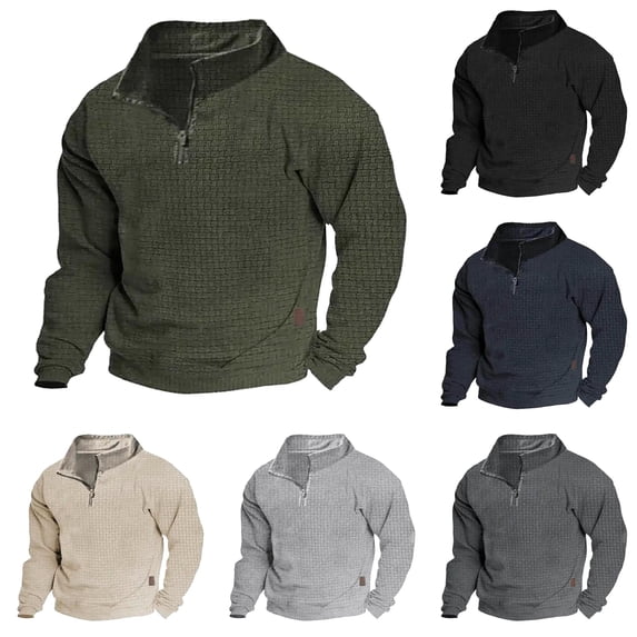 Afdoent Mens Quarter Zip Pullover Long Sleeve Stand Collar Sweatshirt Double Side Zipper Sweatshirt For Fall Winter Clothes