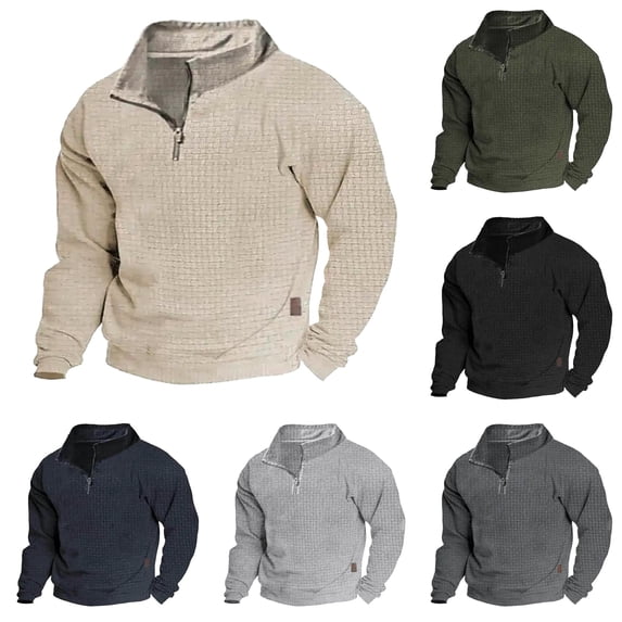 Afdoent Mens Quarter Zip Pullover Long Sleeve Stand Collar Sweatshirt Double Side Zipper Sweatshirt For Fall Winter Everyday Wear