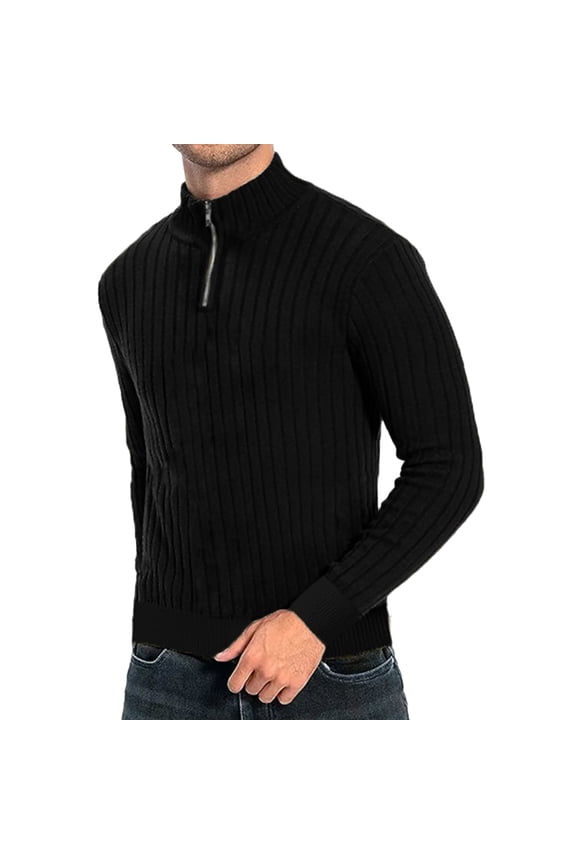 Mens Sweater Male Autumn Winter Half Turtleneck Zipper Sweater Long Sleeve Sweater Casual Pullover Loose Fit