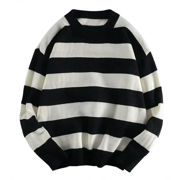 Afdoent Mens Sweater Male Casual Stripe Rip Sleeve Sweater Long Sleeve Crew Neck Sweater Loose Fit