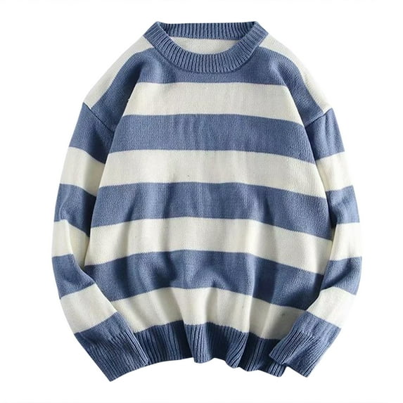 Afdoent Mens Sweater Male Casual Stripe Rip Sleeve Sweater Long Sleeve Crew Neck Sweater Loose Fit
