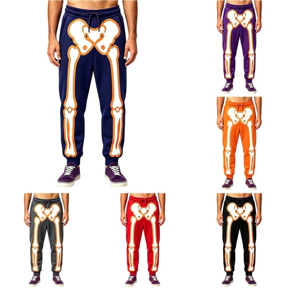 Afdoent Mens Sweatpants Halloween Skeleton Print Sweatpants Casual Jogger Pants Drawstring Elastic Waistband