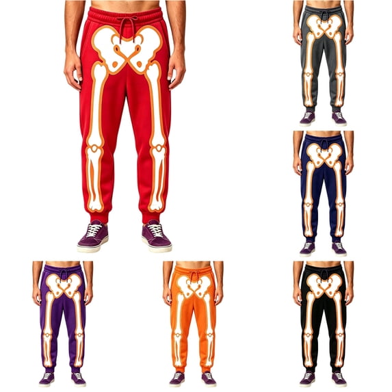 Afdoent Mens Sweatpants Halloween Skeleton Print Sweatpants Casual Jogger Pants Drawstring Elastic Waistband