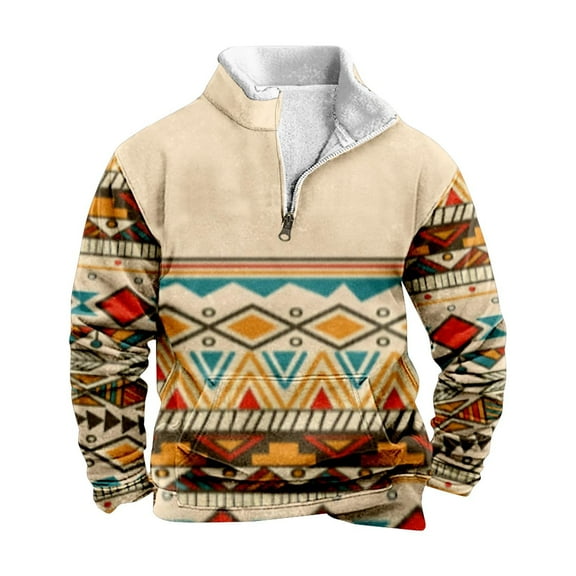 Afdoent Mens Sweatshirt Men's Long Sleeve Printed Casual Fashion Stand Half Zipper Sweatshirts Fall Outwear