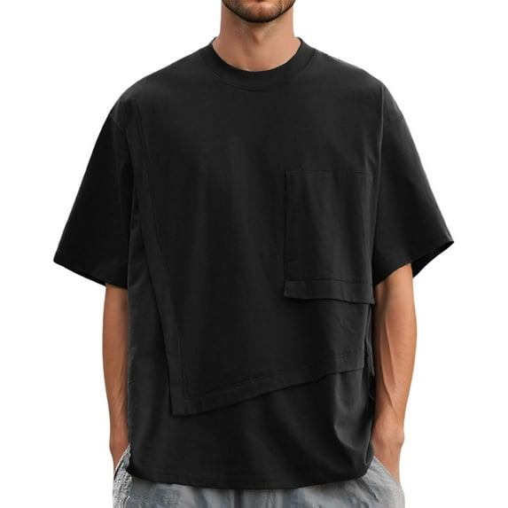 Afdoent Mens T-Shirt Male Casual Loose Fit Pocket T Shirt Comfortable Crew Neck Tee For Everyday Wear Spring Summer Blend Stretchable Top Fashion Tee Shirts