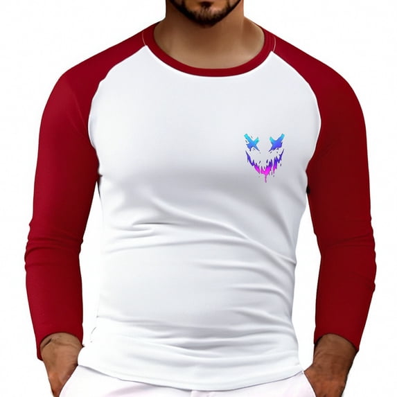 Afdoent Mens T-Shirt Male Casual Loose Long Sleeve With Print For Spring Summer Streetwear