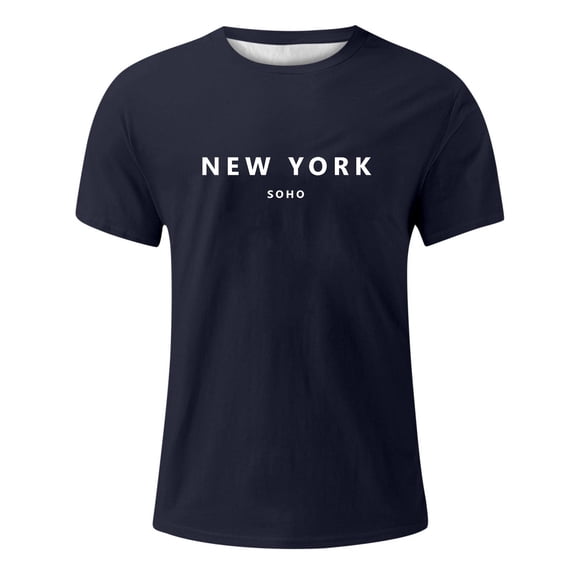 Afdoent Mens T-Shirt Male Casual Short Sleeve T Shirt With Letter Print And City Theme For Daily Wear And Outings Comfortable Fit Streetwear