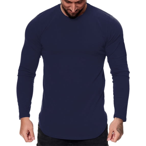 Afdoent Mens T-Shirt Male Fashion Casual Sports Fitness Outdoor Curved Solid Color Crew Neck T Shirt Long Sleeve Top Fashion Tee Shirts