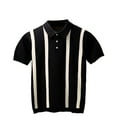 thumbnail image 1 of Afdoent Mens T-Shirt Male Lightweight Color Block Striped Knitted Shirt Fashion Short Sleeve T Shirt Streetwear, 1 of 4