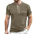 thumbnail image 1 of Afdoent Mens T-Shirt Solid Color Button Open Neck Pocket Male Casual Loose Trend Business Short Sleeve T Shirt Soft Comfort Tee Shirts, 1 of 7