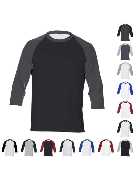 Mens T-Shirts 3/4 Sleeve Color Block Crew Neck T Shirt Baseball Casual Tee Shirts Basic Tees Vacation Soft Top
