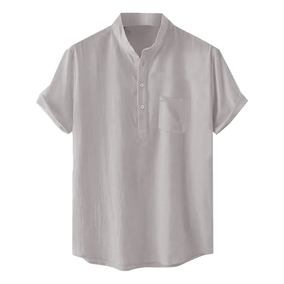 Afdoent Mens T Shirts Male Casual Solid Shirt Short Sleeve Stand Collar Shirt Blouse Tops Soft Comfort Tee Shirts