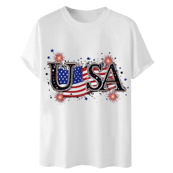 Afdoent Mens T Shirts Male Independence Day Print Graphic T Shirts Casual Loose Fit Short Sleeve Crew Neck Summer Tops For Daily Wear Classic Tee