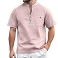 thumbnail image 1 of Afdoent Mens T Shirts Solid Color Button Open Neck Pocket Male Casual Loose Comfortable Trendy Stand Up Collar Business Short Sleeve T Shirt Classic Tee, 1 of 5