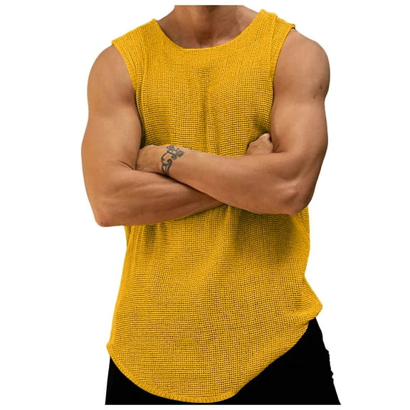 Afdoent Mens Tank Tops Male Summer Thin Knit Vest Casual Solid Color Knit Vest Fashion