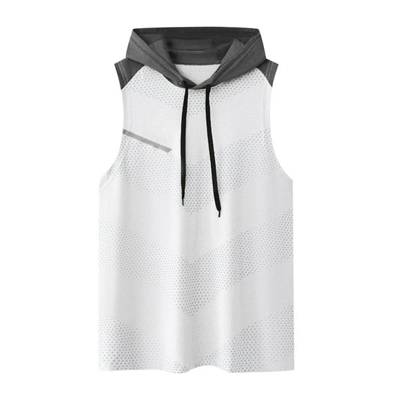 Afdoent Mens Tank Tops Men's Athleisure Vest Sleeveless Hooded Color Block Running Gym T Shirt Breathable