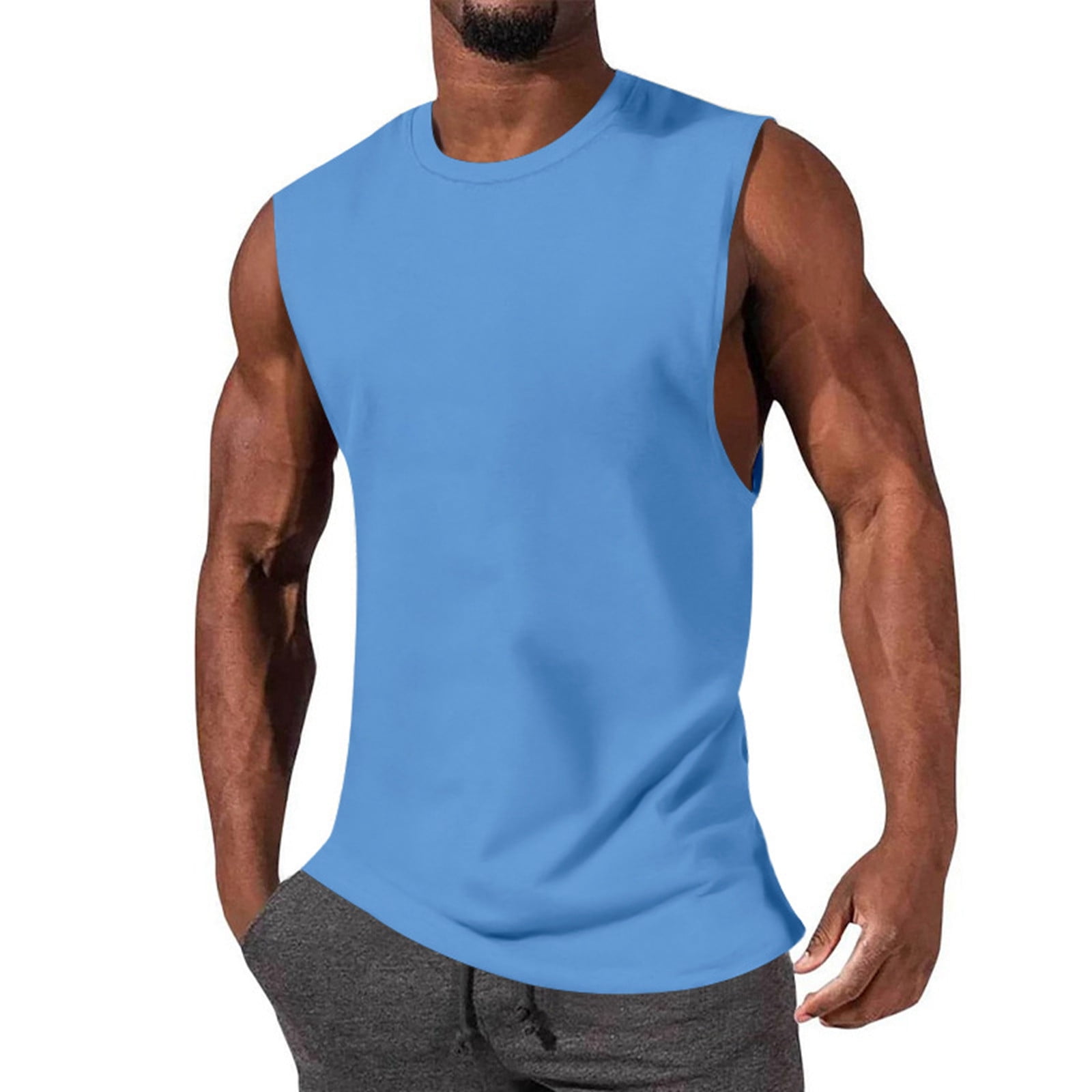 Afdoent Mens Tank Tops Men's Sleeveless Tank Tops Crewneck Solid Loose ...