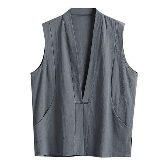Afdoent Mens Tank Tops Men's Summer Sleeveless Vest Linen Pan Buckle Vintage Blouse Breathable