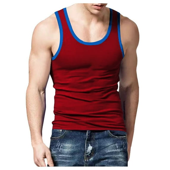 Afdoent Mens Tank Tops Men's Wear Slim Casual Sports Summer Matching Color Undershirt Vest Breathable