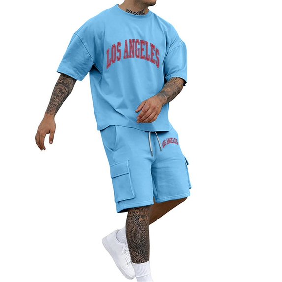 Afdoent Mens Two Piece Outfits Men's Suits Pocket Outfit Short Sleeved T Shirt And Shorts Set For Everyday Casual Wear Parties Summer Events Lightweight Stretch Fabric Beach Vacation Outfits