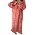 thumbnail image 1 of Afdoent Nightgowns For Women Solid Color Round Neck Pocket Thread Long Over Knee Winter Nightdress Loungewear, 1 of 4