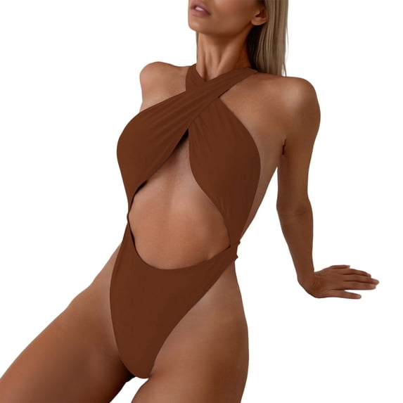 Afdoent One Piece Swimsuit For Women Neck Monokini Backless Solid Color Swimsuits Swimwear Beach Vacation