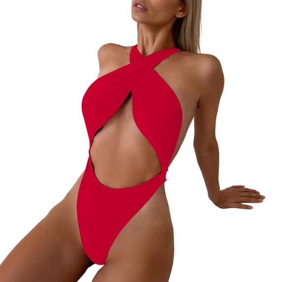 Afdoent One Piece Swimsuit For Women Neck Monokini Backless Solid Color Swimsuits Swimwear For Beach Pool Vacation