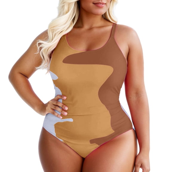 Afdoent One Piece Swimsuit For Women Plus Size Color Block Swimsuit Monokini With High Waist And Adjustable Straits For Beach 2026 Summer Swimwear
